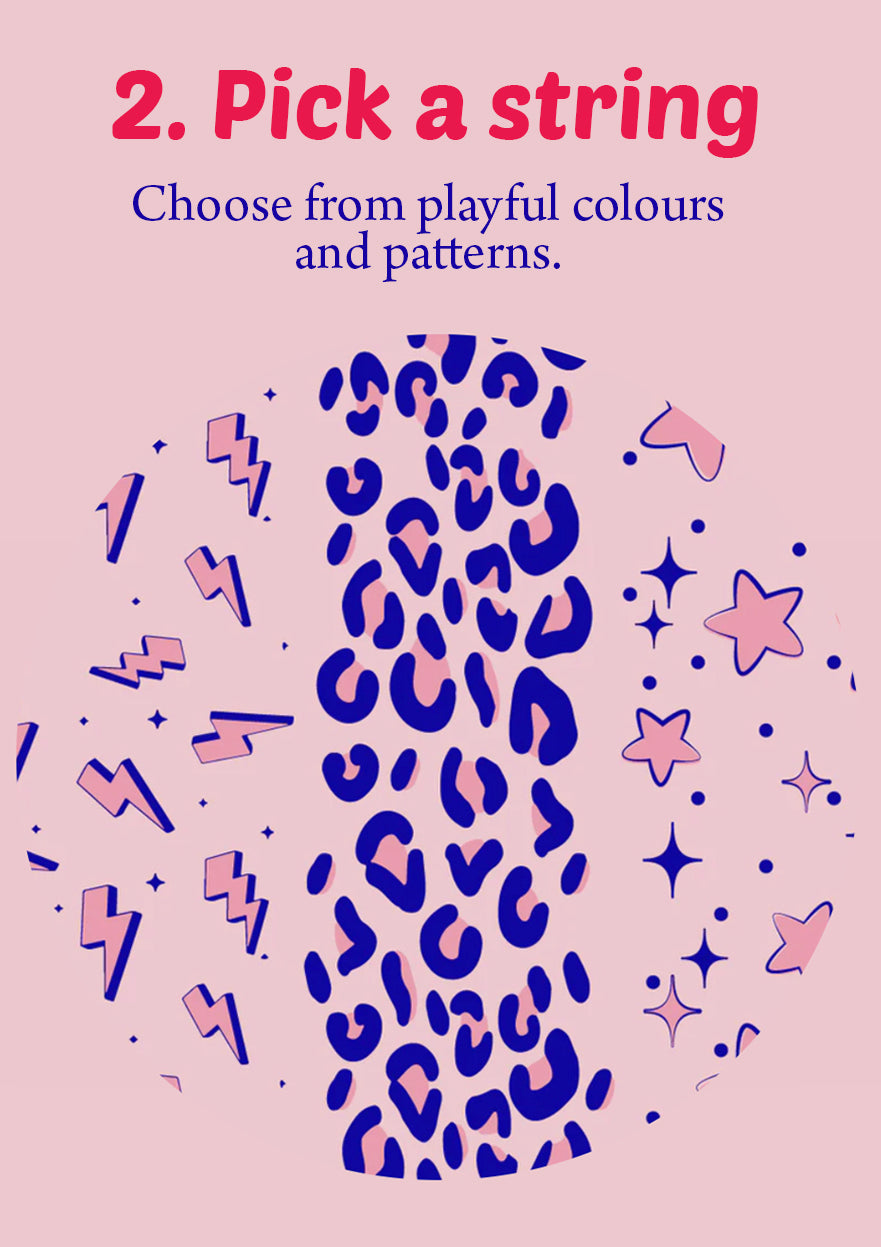 Step 2: Choose a colourful string or pattern for your Toycessory® - information graphic